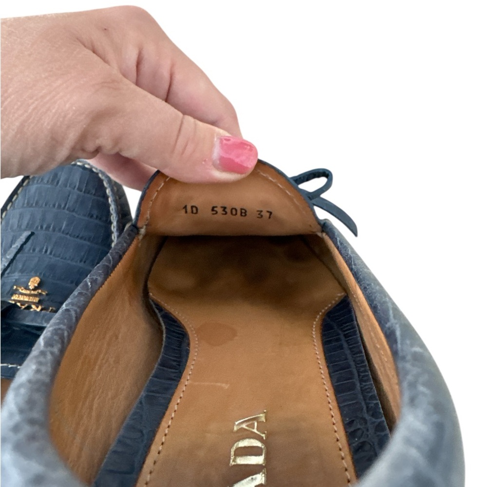 Prada Textured Blue Leather Loafers - Picture 6 of 7